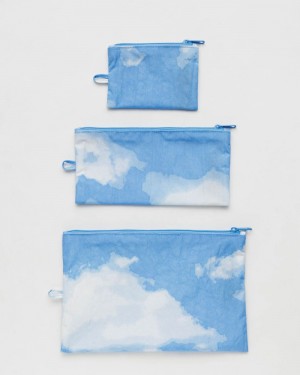 Borse Da Viaggio Baggu Flat Pouch Set Blu Bianche | TVLMI8750