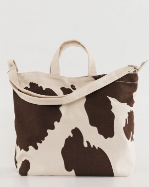 Borse Tote Baggu Horizontal Duck Marroni Bianche | GVRAM7342