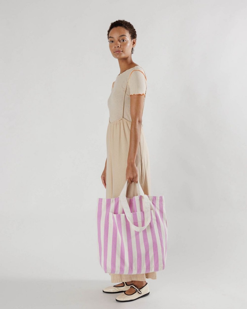 Borse Tote Baggu Giant Pocket Rosa Bianche | PQYLK0618