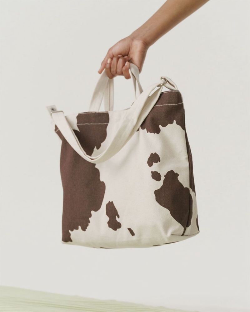 Borse Tote Baggu Horizontal Duck Marroni Bianche | GVRAM7342